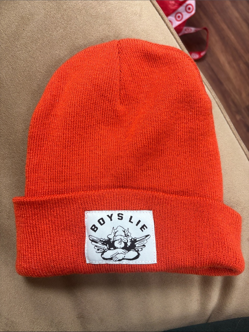 Boys Lie Orange Beanie with Logo Patch